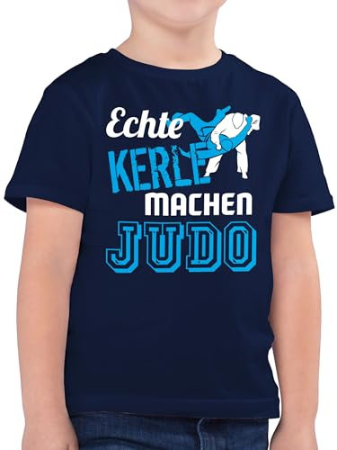 Kinder T-Shirt Jungen - Sport Kleidung - Echte Kerle Machen Judo - 140 (9/11 Jahre) - Dunkelblau - Sportshirt 25. Geburtstag Jungs Shirt Tshirt tichert t-Shirts t für Kind Junge