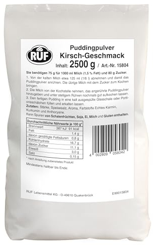 RUF Pudding Kirsche, Puddingpulver für Kirschpudding, nur mit Milch und Zucker aufkochen, Großgebinde, glutenfrei, ohne Allergene, 1x2500g