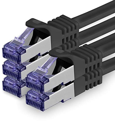 Cat.7 Netzwerkkabel 10m - Schwarz - 5 Stück - Cat7 Patchkabel (SFTP/PIMF/LSZH) Rohkabel 10 Gb/s mit Rj 45 Stecker Cat.6a - 5 x 10 Meter Schwarz