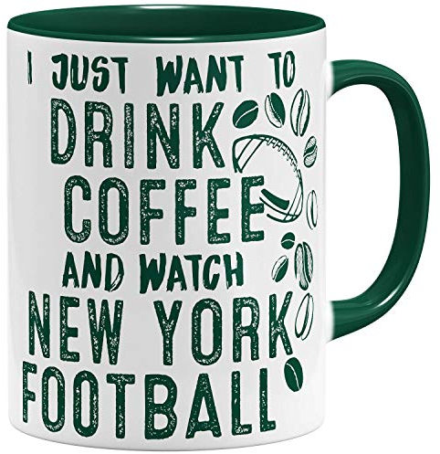 OM3® - Tasse à café New-York - Tasse en céramique - Tasse de football américain - 325 ml - Imprimé des deux côtés - Vert