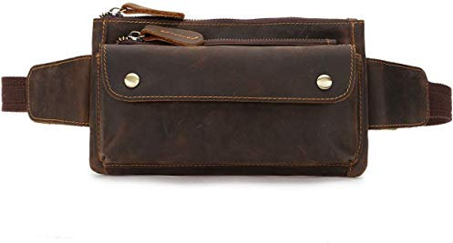 Loyofun Echtes Leder Bauchtasche Gürteltasche Bumbag Hip Bag Hüfttasche Damen Herren (Dunkelbraun)