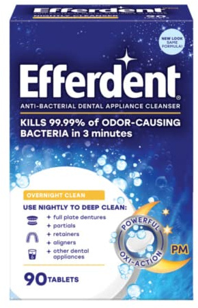 Efferdent PM Overnight Anti-Bacterial Denture Cleanser Tablets 90 ct (Pack of 1)
