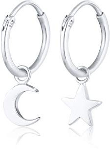 Elli Ohrringe Damen Creolen Anhänger Stern Mond in 925 Sterling Silber