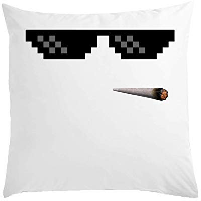 Atprints Thug Life Glasses and Joint Weißes Kissen 40x40cm