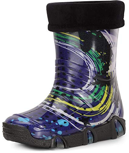 Ladeheid Kinder Mädchen Jungen Gummistiefel Gefüttert Swk35 (Marineblau Muster-35, 21/22 EU)