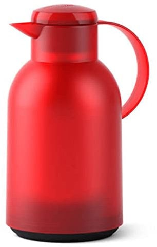 Emsa N40117 Samba Isolierkanne |1,5 Liter | Quick Press Verschluss | 12h heiß und 24h kalt | Transluzent/Rot
