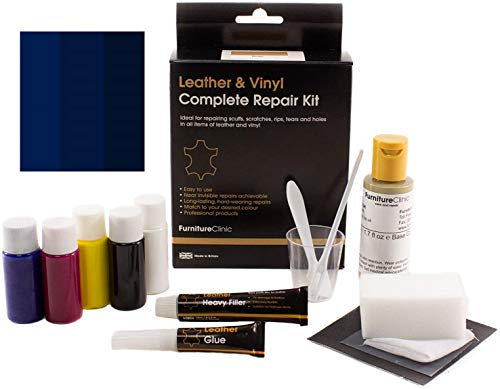 Furniture Clinic – Komplettes Lederfarbe und Reparatur Set - für Kratzer Abschürfungen Risse Brüche Ausbleichungen – Für Leder Autositze, Sofas, Bekleidung, Schuhe und Taschen (Dunkelblau)