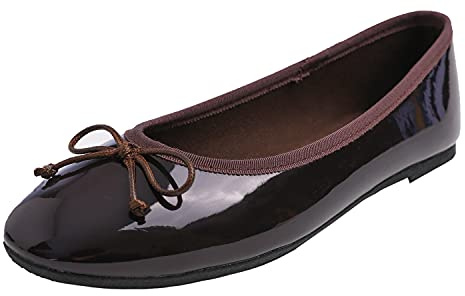 Feversole Färgad Lack-Ballerina med Memory Foam-kudde för Kvinnor, Patentchoklad, 38 EU
