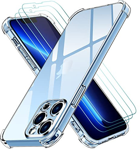 ivoler Case Compatible with iPhone 13 pro 6.1 with 3 Pack Tempered Glass Screen Protector, Slim Soft TPU Shockproof Anti-Scratch Phone Case Cover with Reinforced Corner Bumpers, Clear