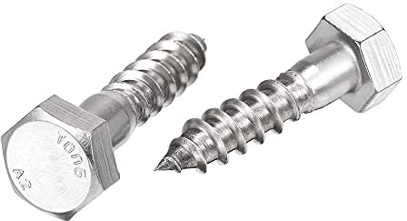 sourcing map Hexagonal Tire-fond M10 x 40mm 304 Inox Acier Demi-fil Autotaraudeuse Boulons pour Bois Vis 10Pcs