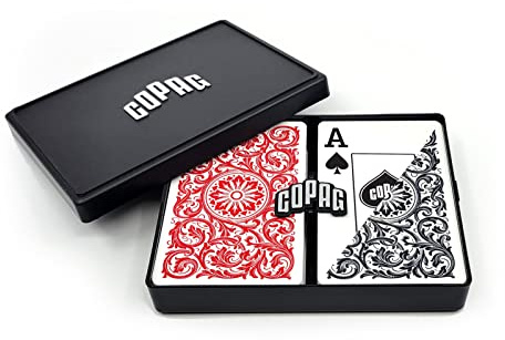 Copag 1546 Design 100% Kunststoff Spielkarten, Brückengröße (schmal) rot/schwarz Doppeldeck-Set (Jumbo Index)