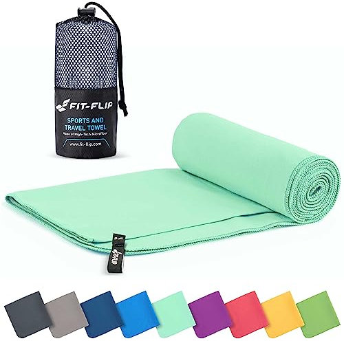 Fit-Flip Mikrofaser Handtuch - kompakte Microfaser Handtücher - ideal als Sporthandtuch, Reisehandtuch, Strandtuch - schnelltrocknend und leicht - Badetuch groß (70x140cm, Türkis)