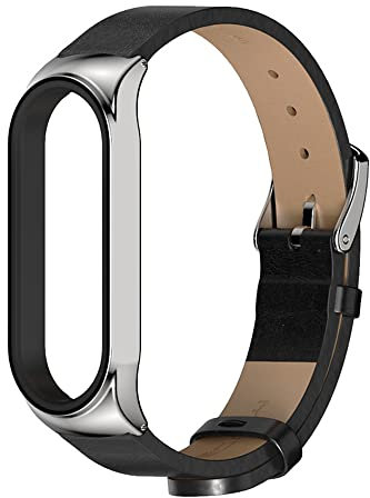Kompatibel Mit Xiaomi Mi Band 5 Armband Lederarmband Mi Band 6 Ersatzarmband Leder Replacement Armband Mi Band 5/6 Metall Edelstahl Stoßfeste Schutz Uhrenarmband (Silber schwarz,Mi band5/6)