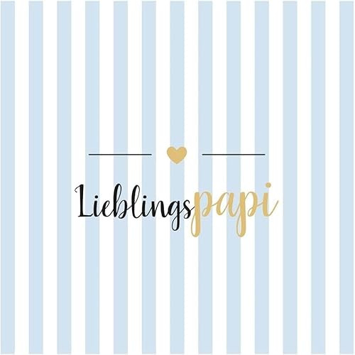 Miss Lovely Servietten LIEBLINGS-Papi Tisch-Dekoration Vatertag Herrentag Männertag Danke Papa Statement-Serviette in blau & weiß gestreift mit goldenem Herz 40 Servietten