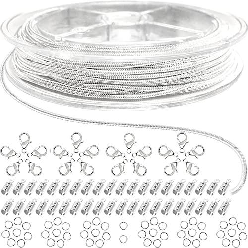 Jishi 10 m lange silberne Schlangenkette 1.2 mm Schmuckherstellung Ketten für Halsketten, Armbänder, DIY-Schmuckzubehör, Gliederrolle mit Karabinerverschlüssen, Kordelenden und Biegeringe