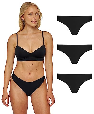 Snocks Tanga Damen Microfaser (3er Pack) - String Damen Klassisches Design - Angenehmes Tragegefühl ohne Einschneiden - Unsichtbare Unterwäsche im Alltag - Schwarz - M
