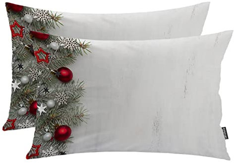 Shrahala Christmas Decorations Pillowcases, Fir Branch On Old Wooden Shabby Lumbar Pillow Cover Decorative Blended Double-Sided No Inserts for Bedroom Sofa Living Room Set of 2 (26 x 20 in)