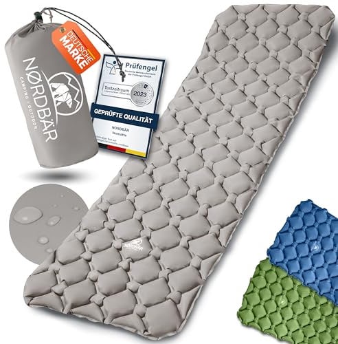 NORDBÄR® Camping Isomatte aufblasbar & Ultraleicht [mit oder ohne Kissen]| Iso Luftmatratze kleines Packmaß für Camping, Outdoor & Zelten | Campingmatte, Schlafmatratze, Reisematratze