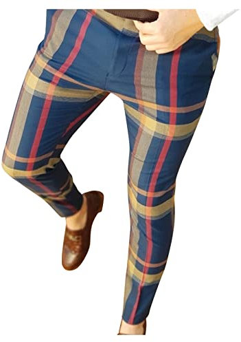 Pantalon de sport à carreaux pour homme - Pantalon de survêtement slim - Pantalon chino - Pantalon long - Pantalon en tissu - Coupe droite - Stretch - Motif à carreaux - Pantalon pour homme -