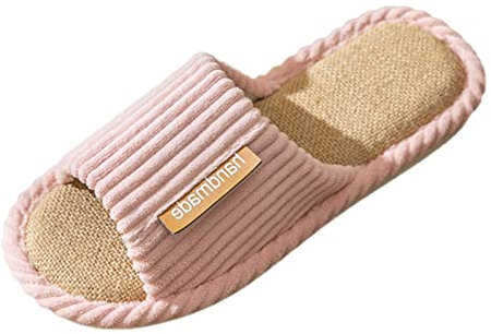 MaNMaNing Donna Ciabatte Estive Pantofole da Casa Morbide con Fondo A Righe da Donna Scarpe di Cotone Calde Pantofole da Interno Slip On Shoes per La Camera da Letto Rosa 40 EU