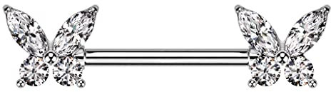 beyoutifulthings Brustwarzen-piercing Silber Schmetterling Zirkonia Clear Brust-piercing Nippel-piercing Chirurgenstahl Stab 11-mm