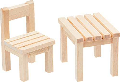 Hobbyfun Miniatur Set 'Tisch & Stuhl', 3 x 3 x 5,5 cm, Holz, Beige, Minimalistisch