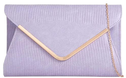 Craze London Ladies Faux Leather Clutch Bag Bridal Evening Party Prom Envelope Purse (Lilac)
