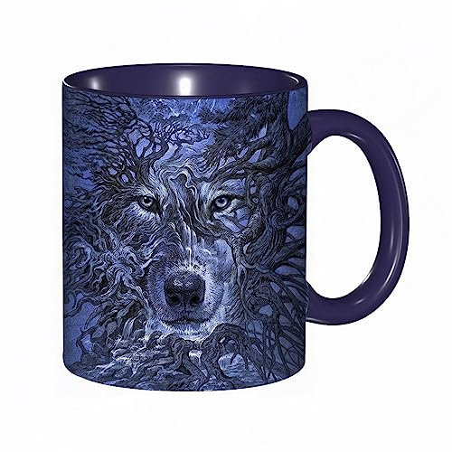 DHAEY Mug porcelaine fine Loup des arbres mystique |Mug humour pour collègue, amis, copains, frères et soeurs |Mug original avec
