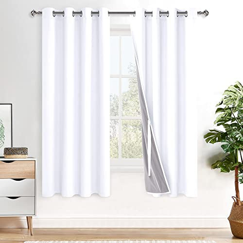 XWZO 100% Blickdicht Vorhänge Weiß, Doppellagige Dicker Verdunklungsvorhänge mit Ösen, Schallschutz Thermovorhänge 2er Set Schlafzimmer Gardinen, Blackout Curtain, 175x140 cm(HöhexBreite)