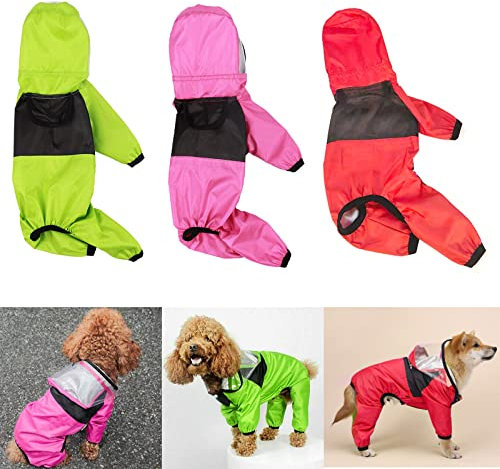 Hunderegenmantel, verstellbare Haustierjacke, Leichter Hunde-Slicker-Poncho mit Kapuze, für Hunde jeden Alters (L, Rosenrot)