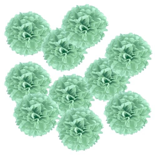 PATIKIL 4 Tejido Pompón Pompones Flores, 10 Paquete Papeles Flores Bolas para Boda Nupcial Ducha Cumpleaños Despedida Soltera Fiesta Telón Fondo Decoración, Menta Verde