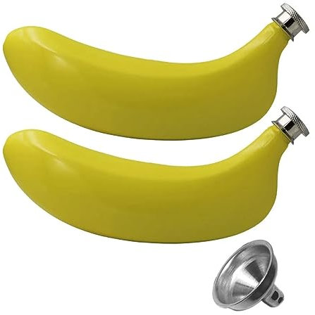 5oz Hip Flask Yellow Banana Wine Pot with Funnel Pocket Stainless Steel Whiskey Flask for Outdoor Camping Climbing Hiking Picnic, 2 Pack