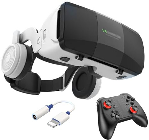 Gafas VR para 4.7-7.8 Android/iOS Smartphone, 2023 Nuevos Gafas Realidad Virtual Movil con Auriculares y Mando, 3D VR Gafas para Película Juego Immersivo, Adolescentes/Niños (