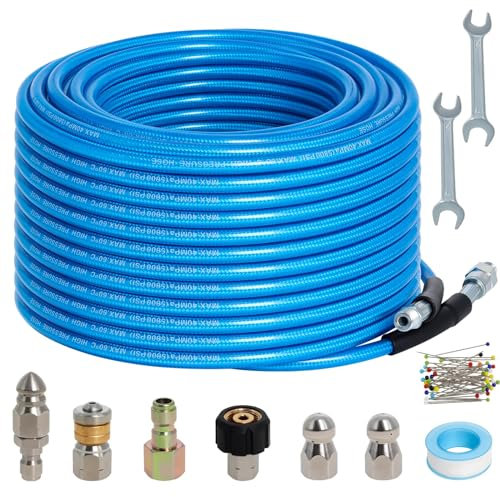 30M/100FT 400Bar 5800PSI High Pressure Washer Hose Kit Compatible with Karcher K2-K7 Bosch Lavor Nilifisk Series Pressure Washer, Extension Hose Drain Includes 4 Adapters & 4 Nozzles, Kink Resistant