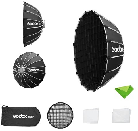 Godox S65T 65 cm/25,6 Zoll Regenschirm-Softbox + Gitter, Bowens-Montage, Schnellverschluss-Softboxen, Lichtdiffusor-Reflektor für Godox SL60, SL150, SK400II, AD600BM, AD400Pro für Live-Streaming usw