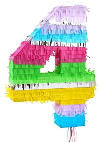 Pinata Zahl 4 Pastell bunt 4. Geburtstag Party Spiel Dekoration Deko Kindergeburtstag