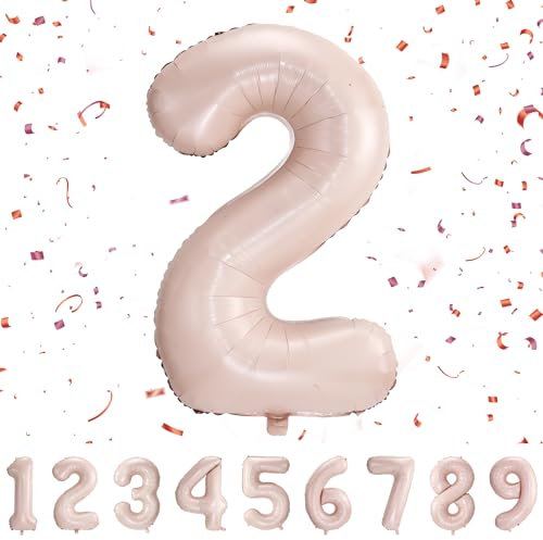 Geburtstag zahlen luftballon 2 jahre | Pastel Rose Folienballon 2 XXL -Riesen Folienballon in 40 - 101cm Geburtstagsdeko - Ballon Zahl Deko zum Geburtstag .Fliegt mit Helium