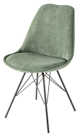 Riess Ambiente Design Stuhl Scandinavia MEISTERSTÜCK grün Cord schwarz Metall-Gestell Schalenstuhl Cordstuhl Polsterstuhl Küchenstuhl Wohnzimmerstuhl Esszimmerstuhl