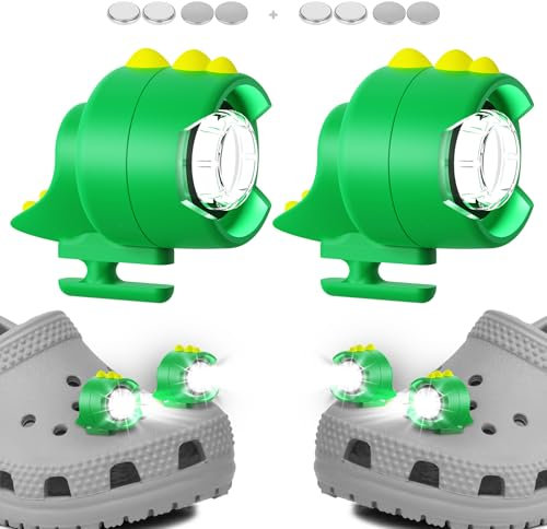 Faros delanteros para zapatos, 2 unidades, elegantes faros de dinosaurio, 3 modos, linterna LED, accesorios de luces de zapatos, accesorios de 145 horas, faros impermeables IPX5 para zapatos, luz