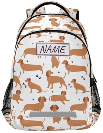 HMZXZ Rucksack mit Dackel-Motiv, personalisierbar, für Teenager, Jungen, Mädchen, Kinder, personalisierbar, für Reisen, Camping, Fitnessstudio, Wandern, multi