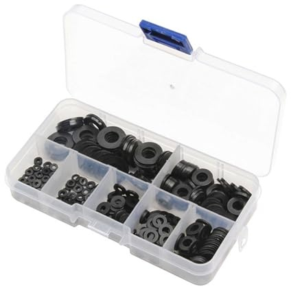 Schwarz, Gummi-Nitril-O-Ring-Dichtungssatz, sortierte Dichtungen für Mischbatterien und Sanitärinstallationen, Nylon-Flachdichtungen enthalten, 6 Größen M2 M2.5 M3 M4 M5 M6