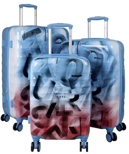 Trendyshop365 Koffer-Set 3-teilig Hartschale Verona 4 Räder Zahlenschloss blau-pink