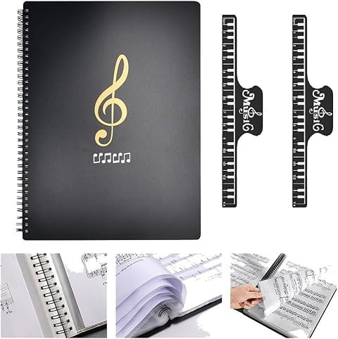 ADERTOS Notenmappen A4 Chormappen Schwarz Notenordner Mappe für Notenblätter 30 Tasche Leere Musiknote Mappe Ringbuch Klarsichthüllen Kunststoff Registermappen Music Sheet Folder Konzer Chorfolder