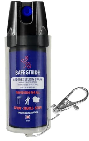 Self Defence Spray SafeStride Criminal Identifier Spray for Personal Protection (3m range) - Weapons UK Legal for Men & Women with UV Marking & Keychain 15ml