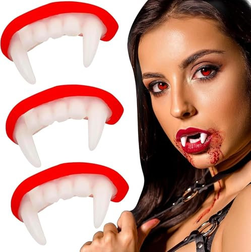 3 Pièces Dent de Vampire Rétractable Halloween Faux Dentier Crocs de Vampire Réutilisables Accessoires de Halloween d'horreur de Costume Cosplay de Fête pour Enfant Adulte (A)