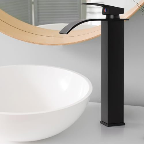 Mitigeur Lavabo Robinet Lavabo Salle De Bain Moderne Robinet Lavabo Noir Cascade Robinet Salle de Bain avec Hauteur 300 MM Mitigeur Monocommande Lavabo Eau Chaude et Froide Disponible (Noir)