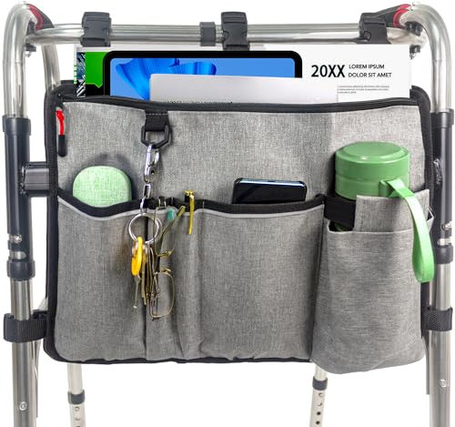 TONINT Large Walking Frame Bag with Cup Holder,Walker Tote Bag,Walker Basket,Folding Walker Attachment Hands-Free Storage Basket Mobility Aid Accessory Pouch for Elderly