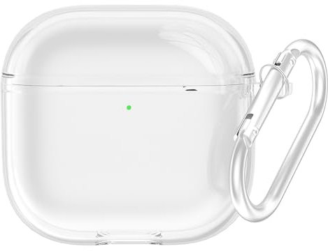 ROKOLOOM AirPods 4 Hülle Transparent aus TPU mit Karabiner - Unterstützt Kabelloses Laden, AirPods 4 Case - Dünn, Kratzfest, Passgenau und Tragbar