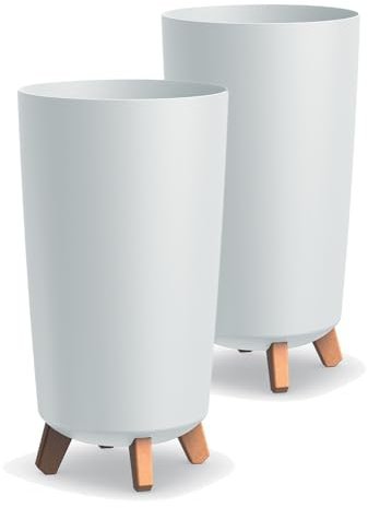 Tymar Macetero grande con patas, maceta grande, maceta grande, maceta mate, maceta para exterior e interior (2 paquetes), color blanco, altura 44,5 cm/diámetro 24 cm