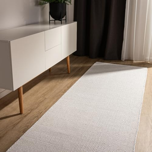 benuta Basic handgewebter Baumwollteppich Ron - Ivory 80x250 cm - Handwebteppich aus 100% Baumwolle - Läufer im Style: Uni, Minimalistisch, Natural Living - Pflegeleicht für Wohnzimmer Schlafzimmer